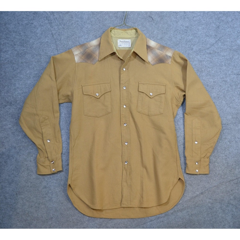 Vintage Pendleton Shirt Mens M Brown Plaid Wool Flannel Snap Western Lined - Picture 2 of 16